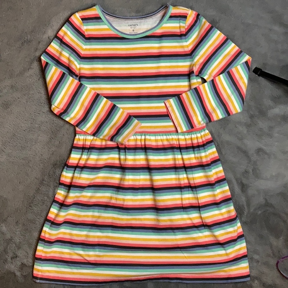 Carters size 8 rainbow striped cotton dress